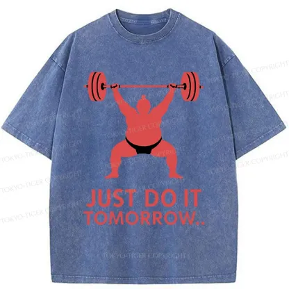 Tokyo-Tiger Sumo Wrestler Lifting Weights Washed T-Shirt