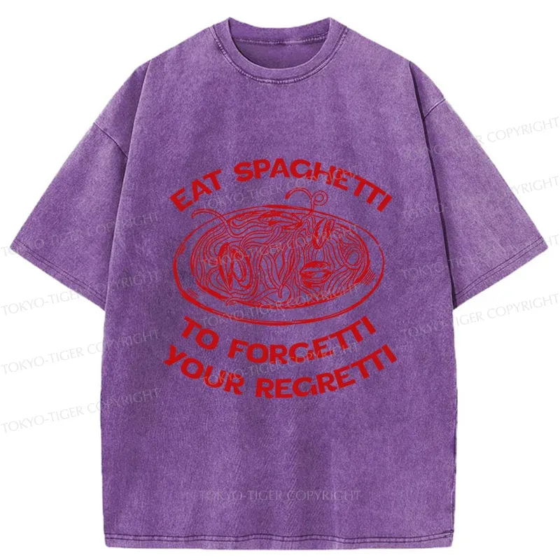 Tokyo-Tiger Eat Spaghetti Funny Washed T-Shirt