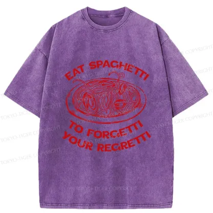Tokyo-Tiger Eat Spaghetti Funny Washed T-Shirt