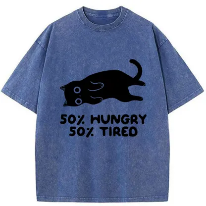 Tokyo-Tiger Hungry Tired Black Cat Washed T-Shirt
