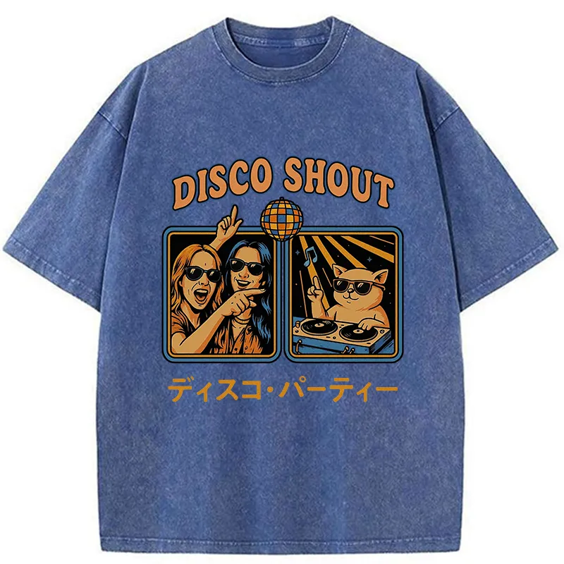 Tokyo-Tiger Shouting at Disco Cat Washed T-Shirt