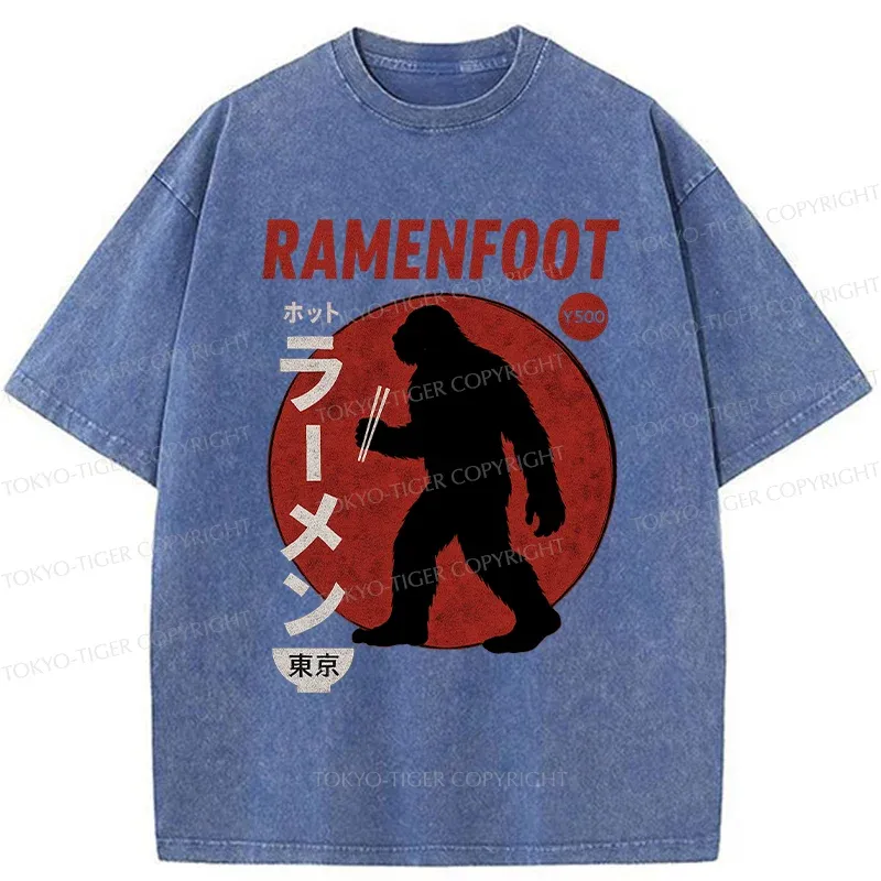 Tokyo-Tiger Bigfoot Eats Ramen Washed T-Shirt