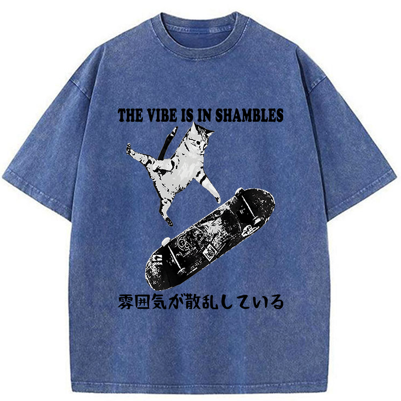 Tokyo-Tiger Skateboard Enthusiast Cat Washed T-Shirt