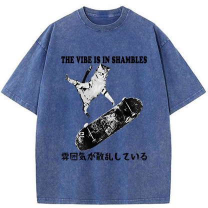 Tokyo-Tiger Skateboard Enthusiast Cat Washed T-Shirt