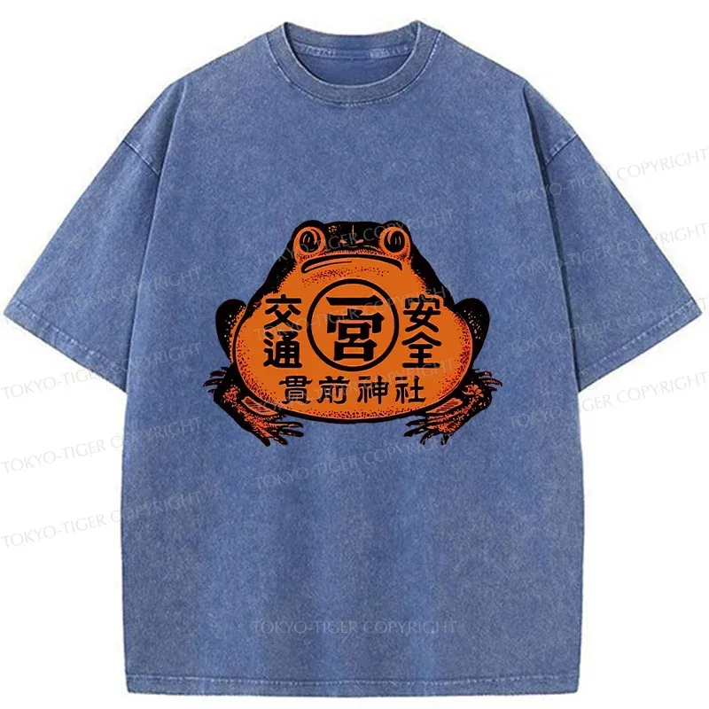 Tokyo-Tiger Retro Japanese Frog Washed T-Shirt