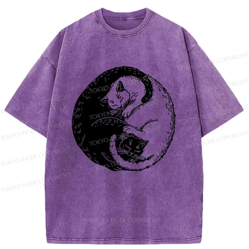 Tokyo-Tiger Yin Yang Cat Washed T-Shirt