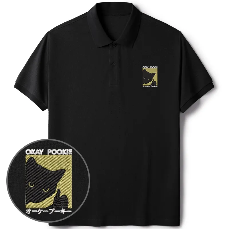 Tokyo-Tiger Okay Pookie Cat Embroidered Polo T-Shirt