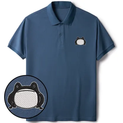 Tokyo-Tiger Woodblock Print Frog Embroidered Polo T-Shirt