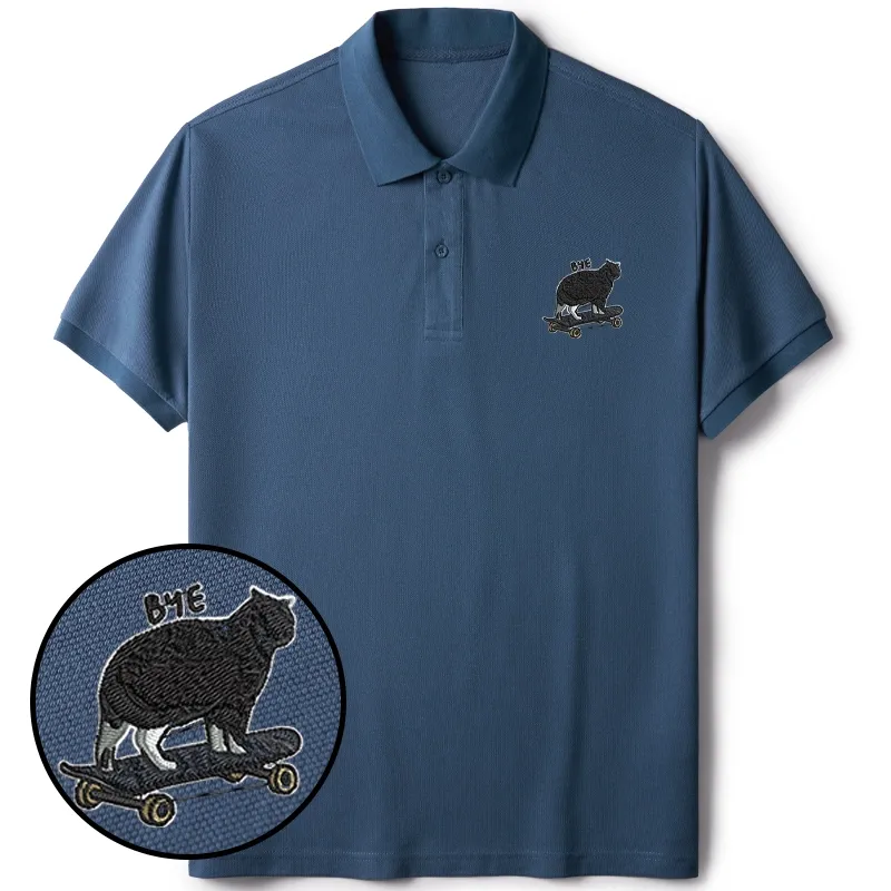 Tokyo-Tiger Cat On Skateboard Embroidered Polo T-Shirt