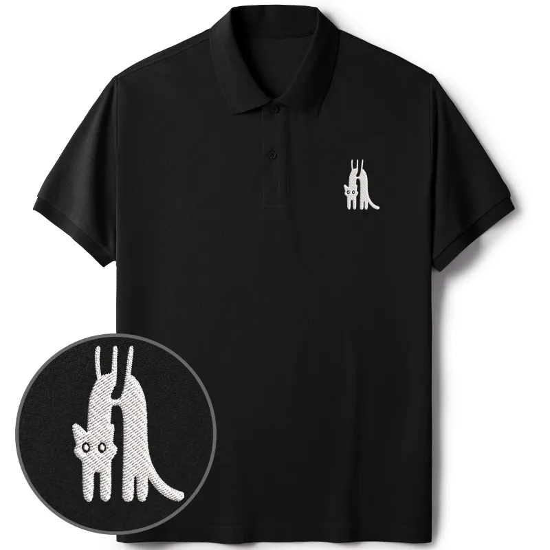 Tokyo-Tiger Funny Cat Being Held Embroidered Polo T-Shirt