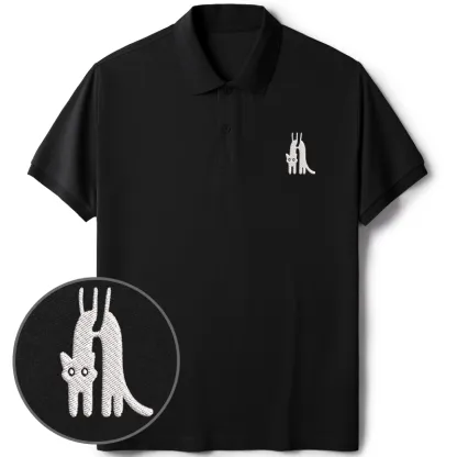 Tokyo-Tiger Funny Cat Being Held Embroidered Polo T-Shirt