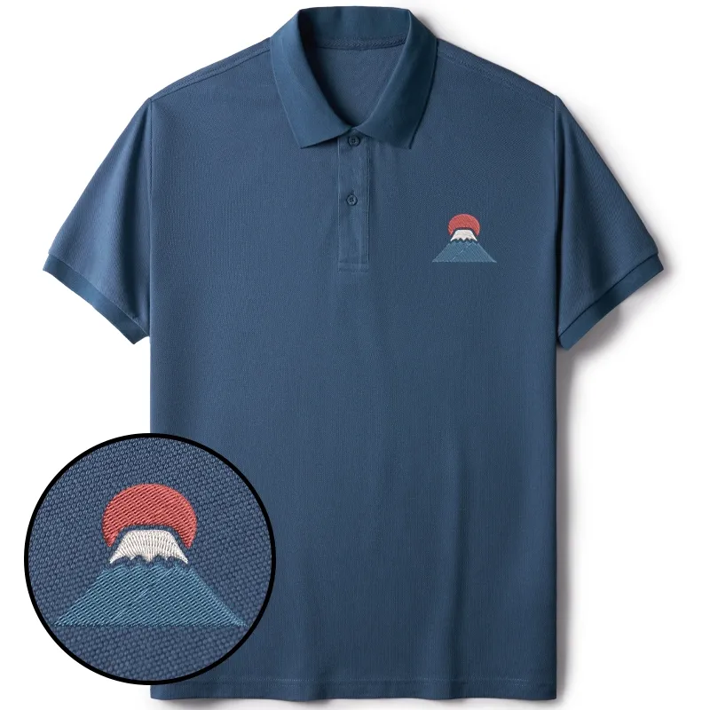 Tokyo-Tiger Japanese Mount Fuji Embroidered Polo T-Shirt