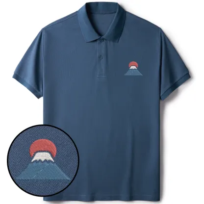 Tokyo-Tiger Japanese Mount Fuji Embroidered Polo T-Shirt
