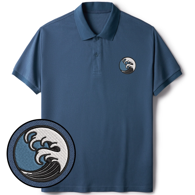 Tokyo-Tiger The Great Wave Embroidered Polo T-Shirt