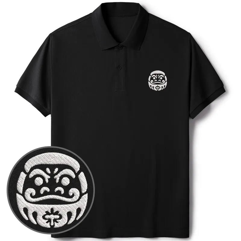 Tokyo-Tiger Japanese Daruma Embroidered Polo T-Shirt
