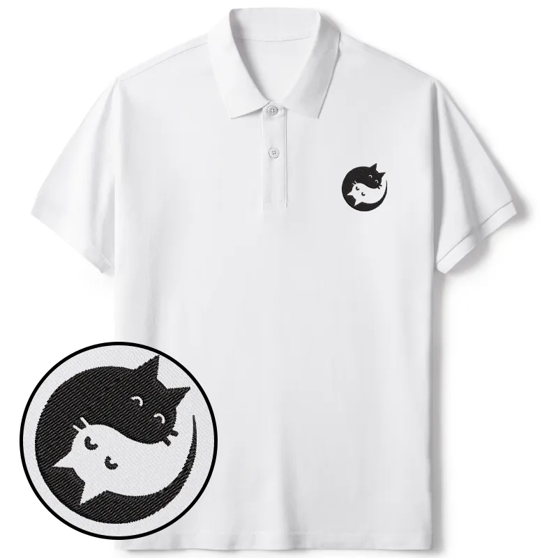 Tokyo-Tiger Yin Yang Cat Embroidered Polo T-Shirt