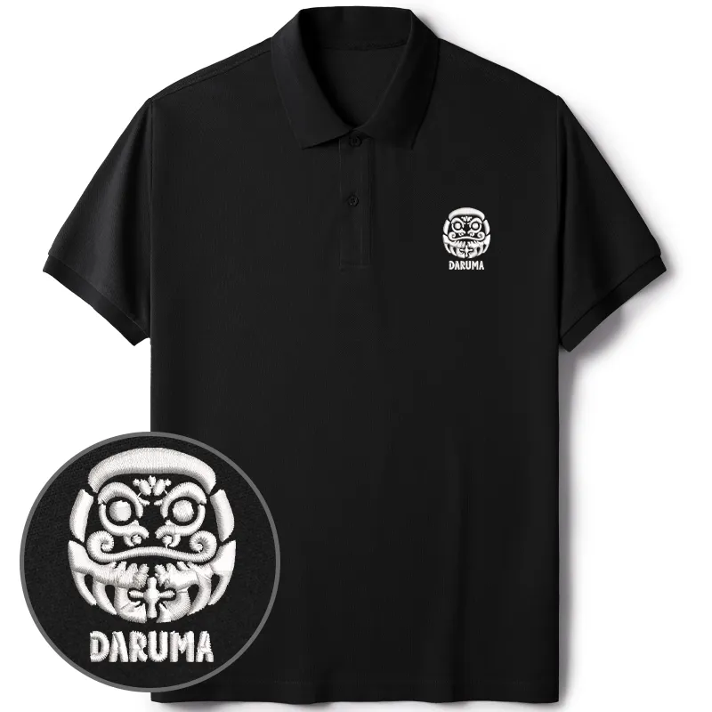 Tokyo-Tiger Japanese Daruma Doll Embroidered Polo T-Shirt