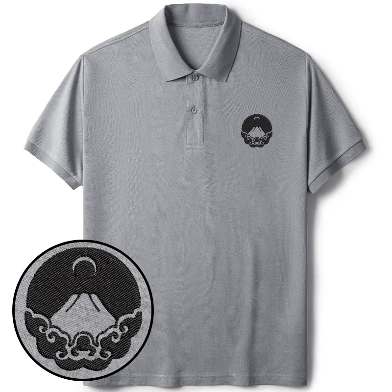 Tokyo-Tiger Mount Fuji Covered In Clouds Embroidered Polo T-Shirt