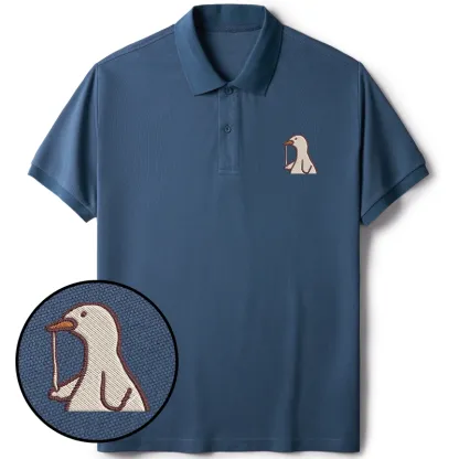 Tokyo-Tiger Goose Eating Ramen Embroidered Polo T-Shirt
