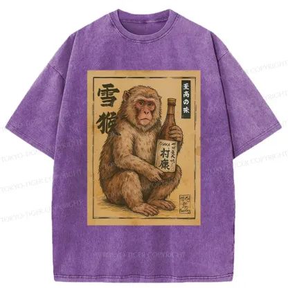 Tokyo-Tiger Snow Monkey Hug Beer Washed T-Shirt