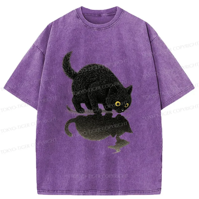 Tokyo-Tiger Cat Drinking Water Washed T-Shirt