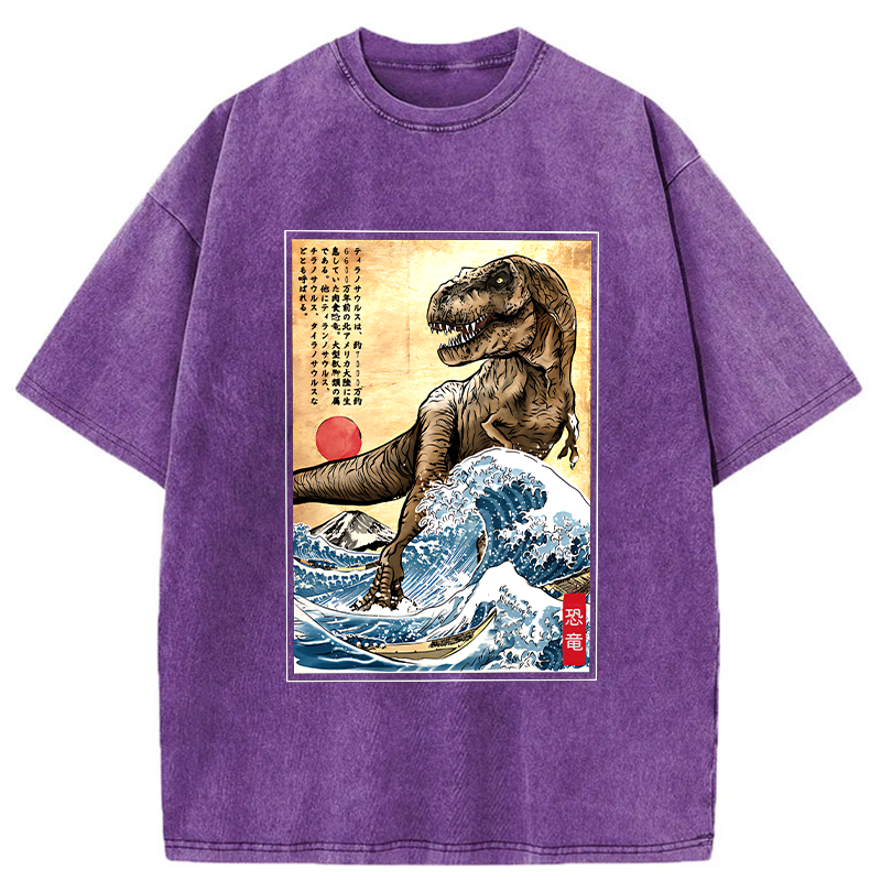 Tokyo-Tiger The Great Wave Off Dinosaur Washed T-Shirt