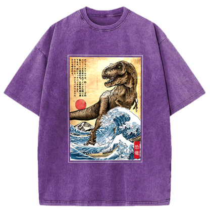 Tokyo-Tiger The Great Wave Off Dinosaur Washed T-Shirt