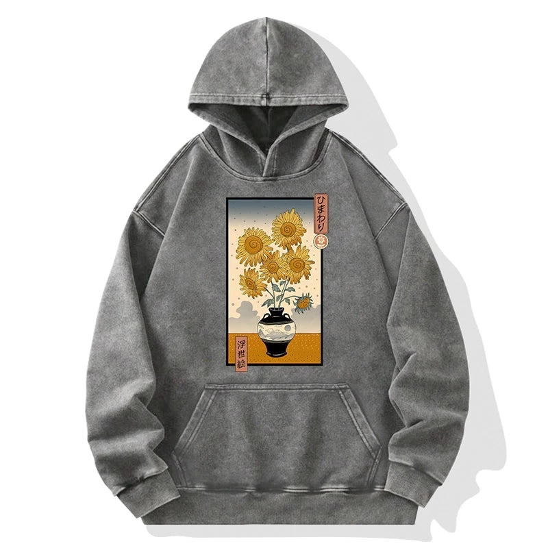 Tokyo-Tiger Sunflowers Ukiyo-e Washed Hoodie