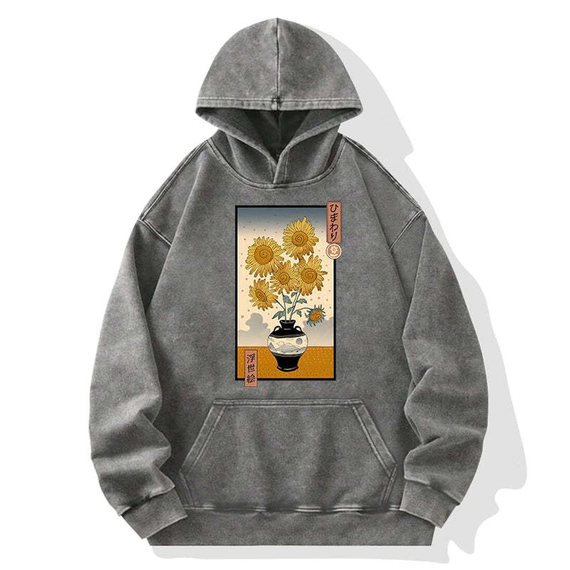 Tokyo-Tiger Sunflowers Ukiyo-e Washed Hoodie