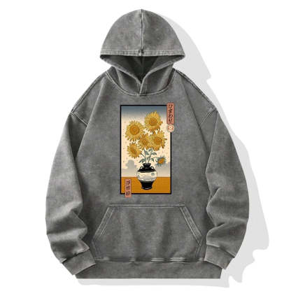 Tokyo-Tiger Sunflowers Ukiyo-e Washed Hoodie