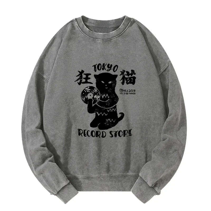 Tokyo-Tiger Tokyo Record Store Cat CD Washed Sweatshirt
