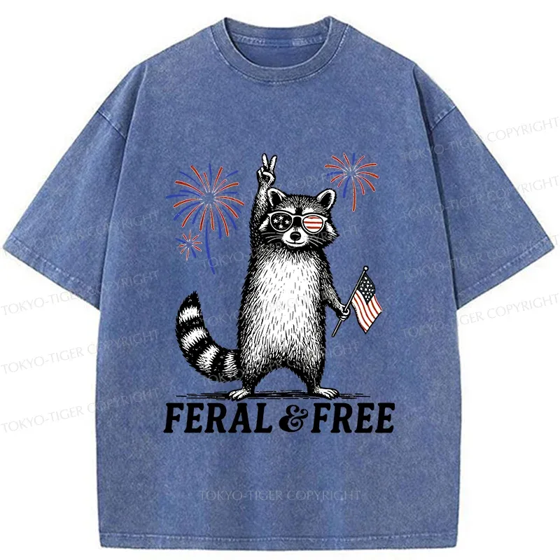 Tokyo-Tiger Raccoon Celebrating The Festival Washed T-Shirt