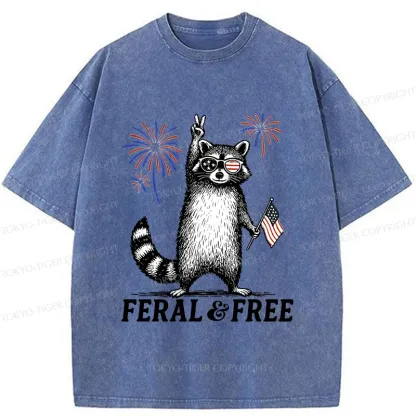 Tokyo-Tiger Raccoon Celebrating The Festival Washed T-Shirt