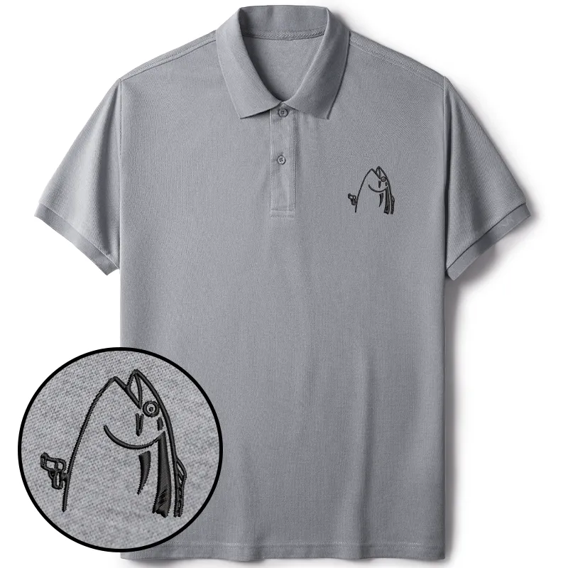 Tokyo-Tiger Fish With A Gun Embroidered Polo T-Shirt