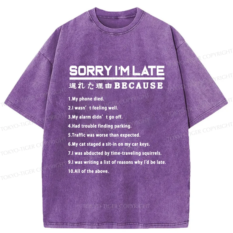 Tokyo-Tiger Reason For Being Late Washed T-Shirt