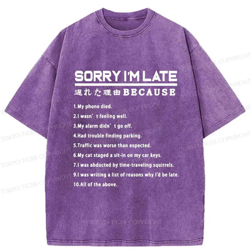 Tokyo-Tiger Reason For Being Late Washed T-Shirt