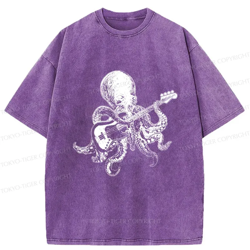 Tokyo-Tiger Octopus Guitarist Washed T-Shirt