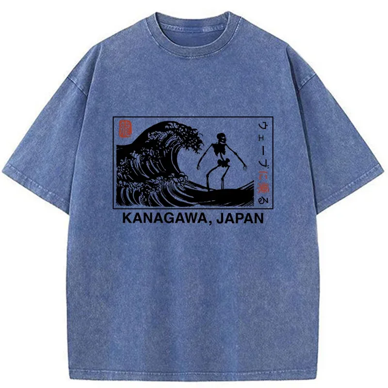 Tokyo-Tiger Skeleton Surfing Japan Washed T-Shirt