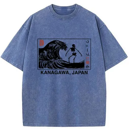 Tokyo-Tiger Skeleton Surfing Japan Washed T-Shirt