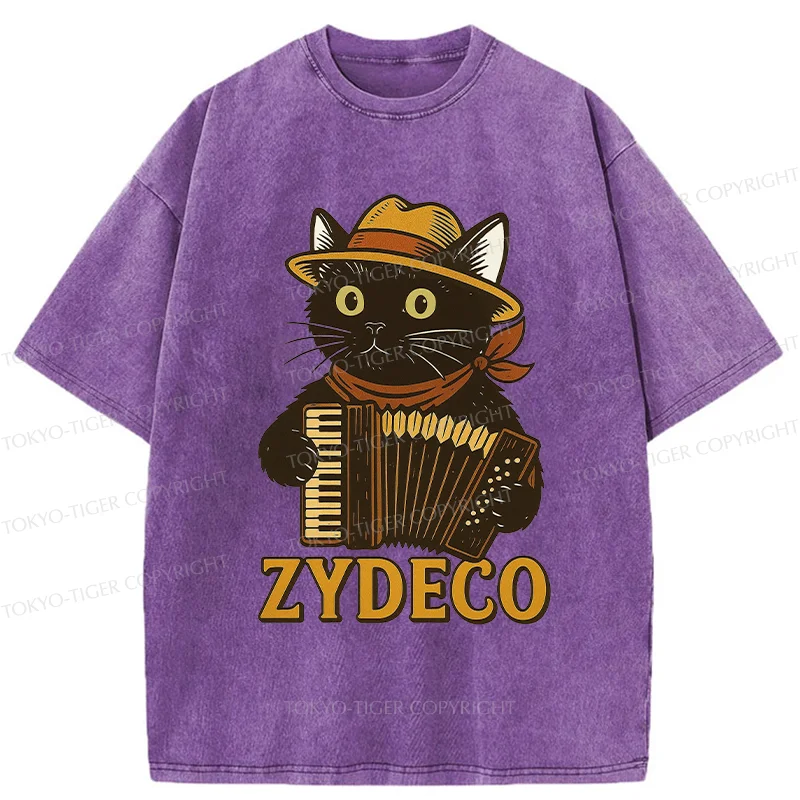 Tokyo-Tiger Cat Playing Accordion Washed T-Shirt