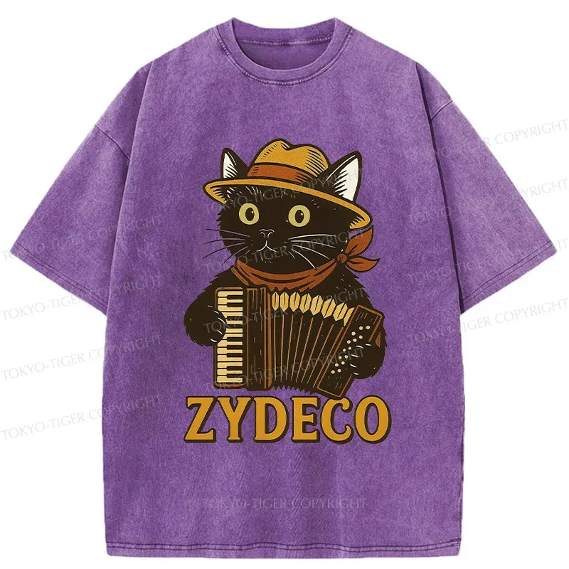 Tokyo-Tiger Cat Playing Accordion Washed T-Shirt