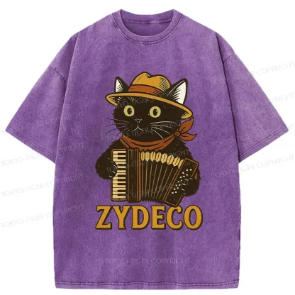 Tokyo-Tiger Cat Playing Accordion Washed T-Shirt