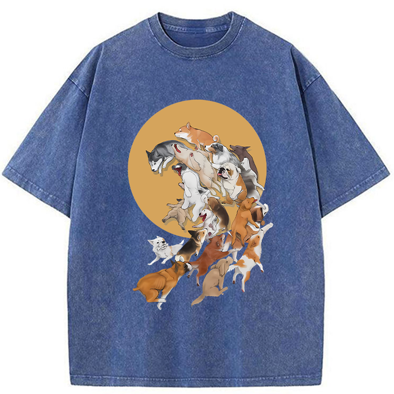 Tokyo-Tiger Dogs Under The Moon Washed T-Shirt