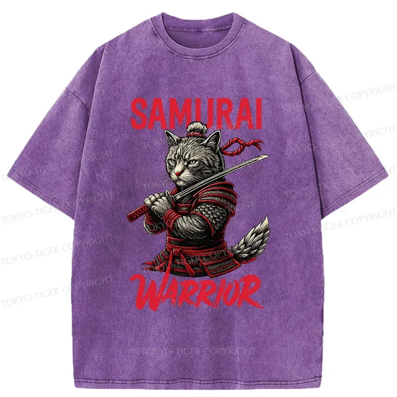 Tokyo-Tiger Fierce Cat Samurai Washed T-Shirt