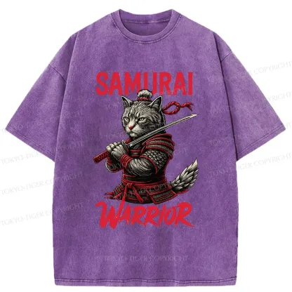Tokyo-Tiger Fierce Cat Samurai Washed T-Shirt