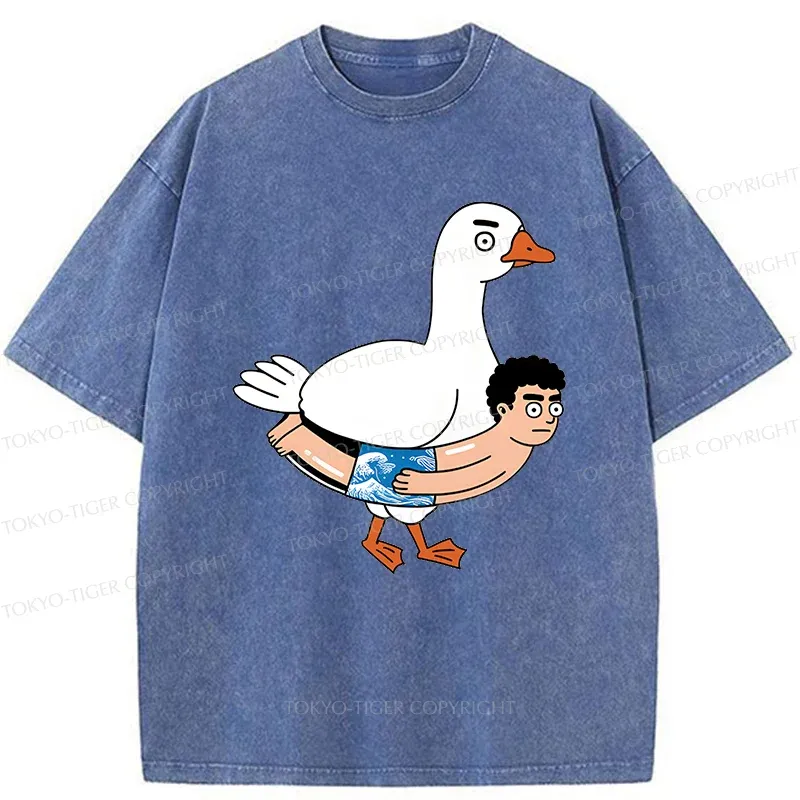 Tokyo-Tiger Goose With Swimming Ring Washed T-Shirt