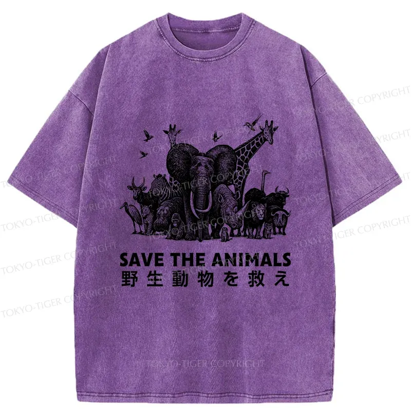 Tokyo-Tiger Save Animals Washed T-Shirt
