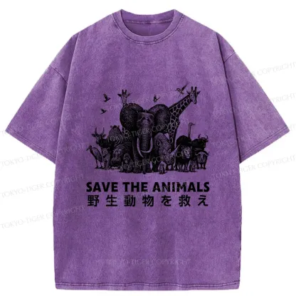 Tokyo-Tiger Save Animals Washed T-Shirt
