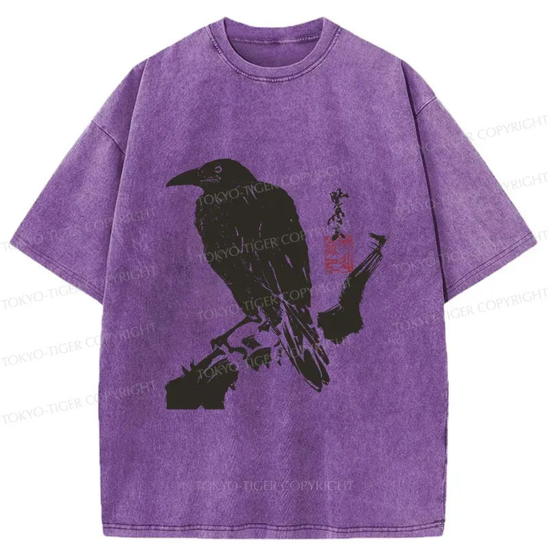 Tokyo-Tiger Crow Ancient Painting Washed T-Shirt