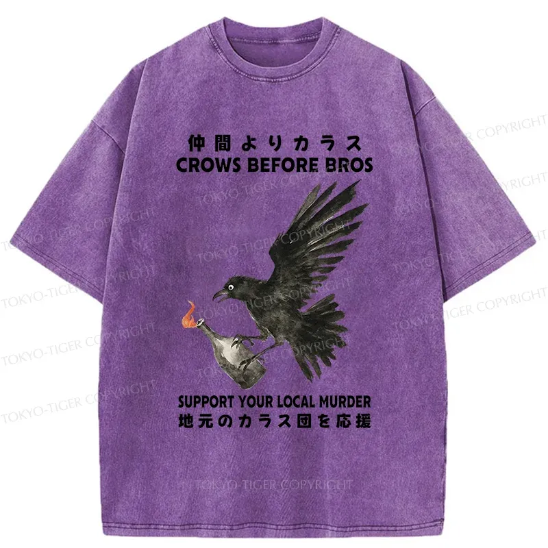 Tokyo-Tiger Crow Holding A Fire Bottle Washed T-Shirt